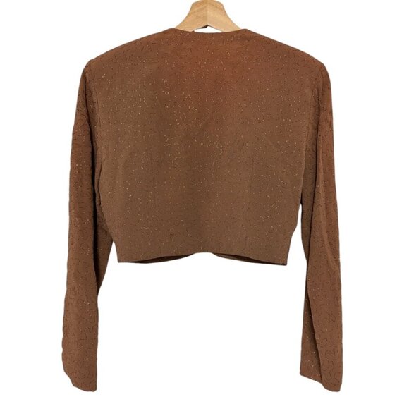 Vintage 90's‎ Brown Glitter Sparkle Crop Jacket Blazer LAUNDRY by SHELLI SEGAL - Picture 3 of 9